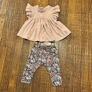 Pink Ruffled Baby Dress with Floral Leggings